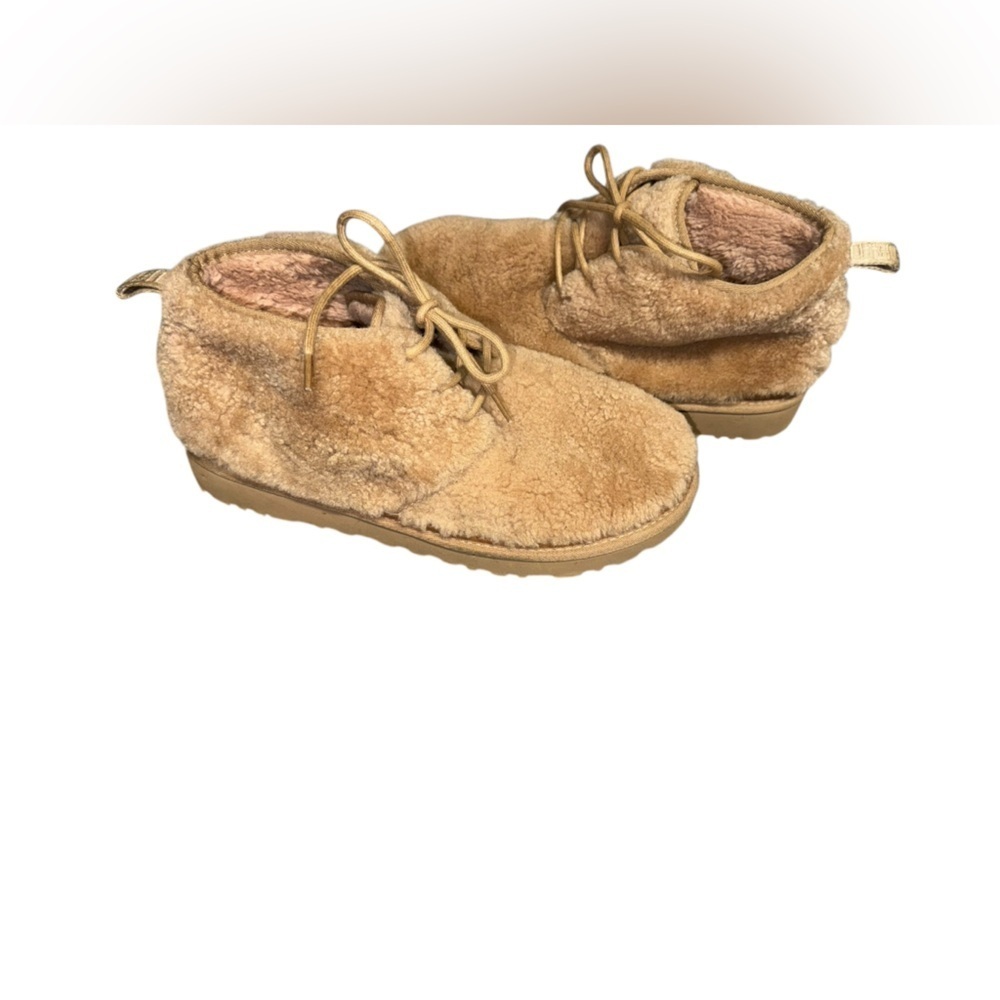 WORN ONCE UGG unisex Neumel Cozy lace up fluffy ankle boots in chestnut SZ 13 - Picture 5 of 8
